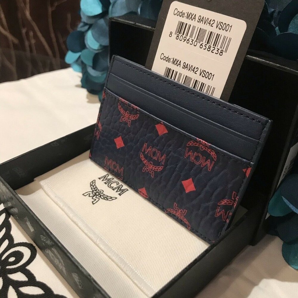 MCM Logo Deep Blue Sea wallet new Credit Card Case
